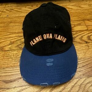 Black and Blue Distressed Cap with Orange Lettering